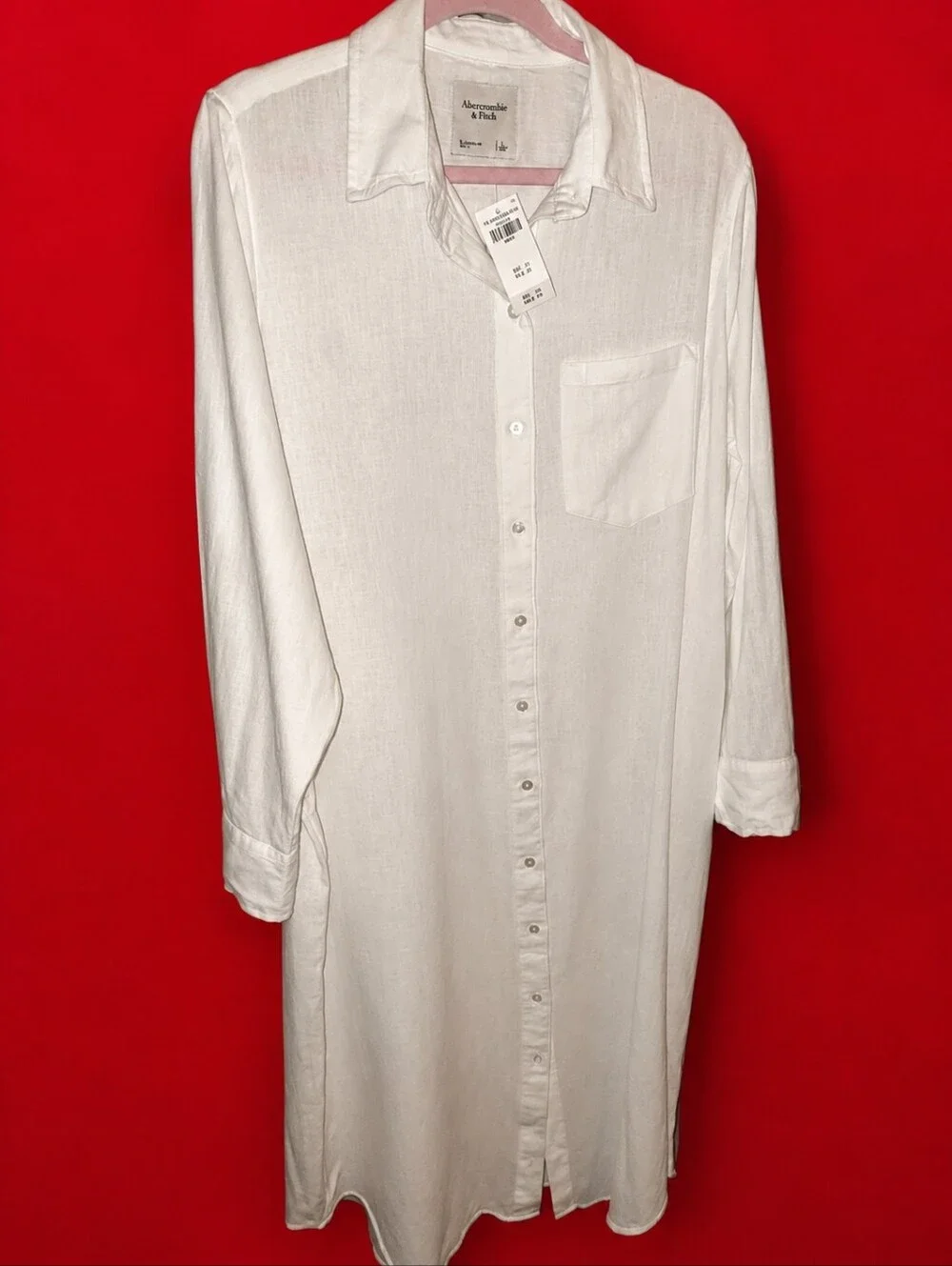 Abercrombie & Fitch White Button Down Long Sleeve Shirt Dress NWT (SIZE L)